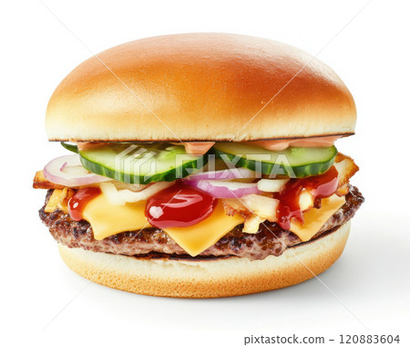 fresh delicious burger on white background 120883604