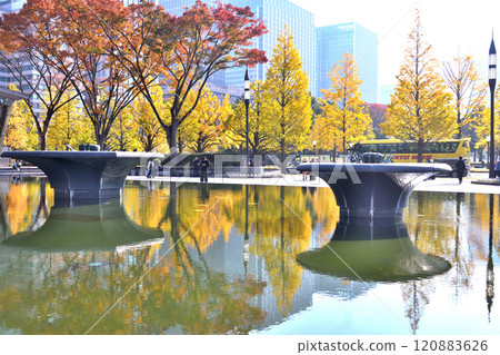 故宮花園噴泉公園倒映的城市秋葉 故宮花園噴泉公園倒映的城市秋葉 120883626