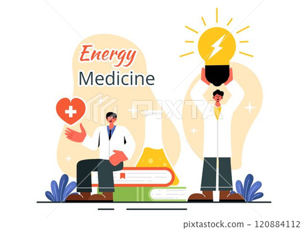 Energy Medicine Vector Illustration featuring Alternative Healing Practices to Help People Relax and Promote Wellness in a Flat Style Background 120884112