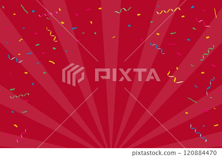 Vector illustration of confetti and red concentrated lines background Vector illustration of confetti and red concentrated lines background 120884470