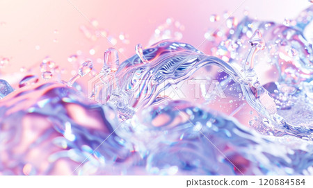 Iridescent splash of water in soft pink and blue light Iridescent splash of water in soft pink and blue light 120884584