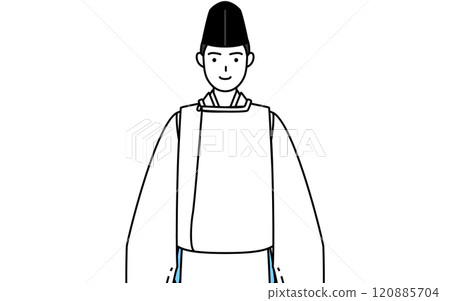 神社的祭司，面朝前方，穿著烏幹和袈裟 120885704