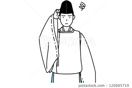 神社神父穿著烏木和卡里吉,陷入困境,撓頭 神社神父穿著烏木和卡里吉,陷入困境,撓頭 120885719