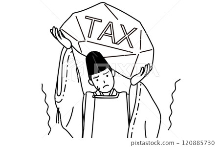 Shrine priest suffering from tax hike, wearing black hat and hunting costume 120885730