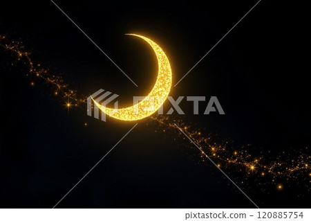 Shining golden crescent moon and stars illustration 120885754