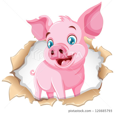 Cheerful Pig Breaking Through Paper Cheerful Pig Breaking Through Paper 120885793