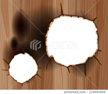 Wooden Surface with Burnt Holes 120885844