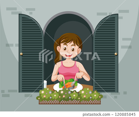 Girl Enjoying a Healthy Meal 120885845