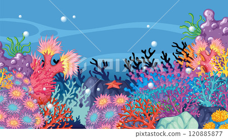 Vibrant Underwater Coral Reef Scene 120885877