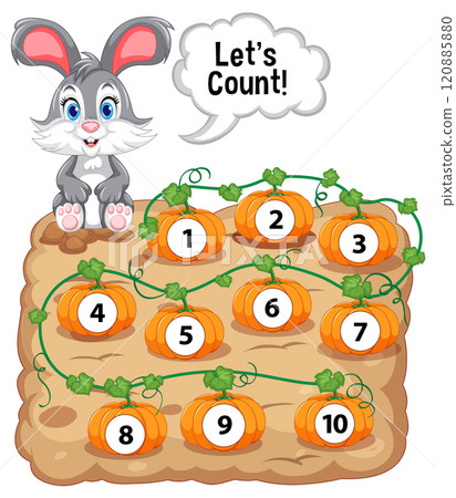 Counting Pumpkins with a Friendly Rabbit Counting Pumpkins with a Friendly Rabbit 120885880