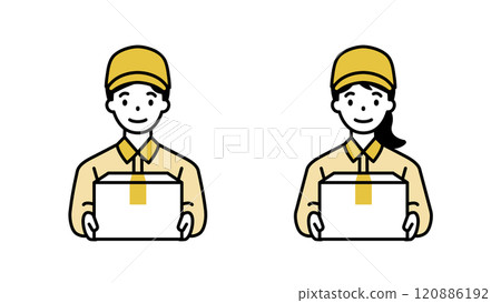 帶行李的送貨員前視圖男性和女性線寬度可變 帶行李的送貨員前視圖男性和女性線寬度可變 120886192