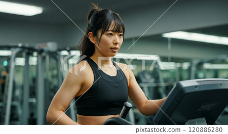 Woman training in a fitness gym 120886280