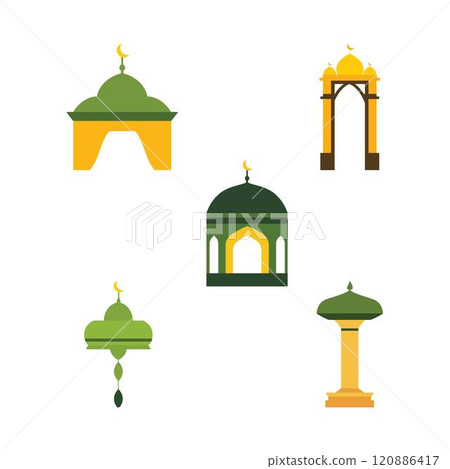 Islamic Symbol Elements of Dome Mosque Building with Minaret in Ramadan Theme Islamic Symbol Elements of Dome Mosque Building with Minaret in Ramadan Theme 120886417