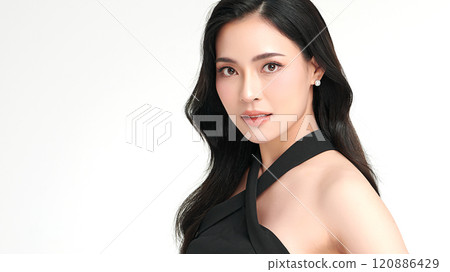 Beautiful young asian woman with clean fresh skin on white background, Face care, Facial treatment, Cosmetology, beauty and spa, Asian women portrait. Beautiful young asian woman with clean fresh skin on white background, Face care, Facial treatment, Cosmetology, beauty and spa, Asian women portrait. 120886429