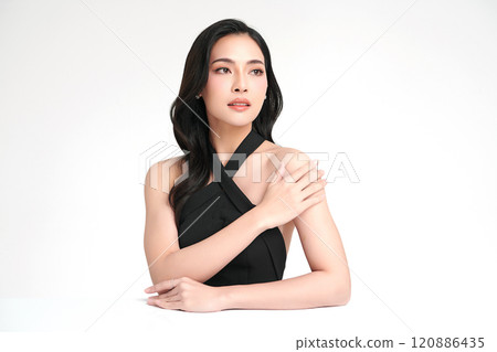 Beautiful young asian woman with clean fresh skin on white background, Face care, Facial treatment, Cosmetology, beauty and spa, Asian women portrait. 120886435