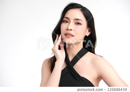 Beautiful young asian woman with clean fresh skin on white background, Face care, Facial treatment, Cosmetology, beauty and spa, Asian women portrait. 120886439