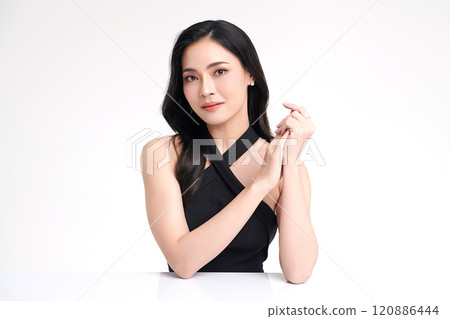 Beautiful young asian woman with clean fresh skin on white background, Face care, Facial treatment, Cosmetology, beauty and spa, Asian women portrait. 120886444
