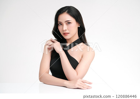 Beautiful young asian woman with clean fresh skin on white background, Face care, Facial treatment, Cosmetology, beauty and spa, Asian women portrait. 120886446
