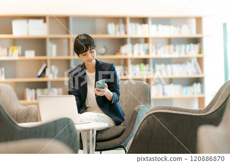 Woman working in coworking space Woman working in coworking space 120886870