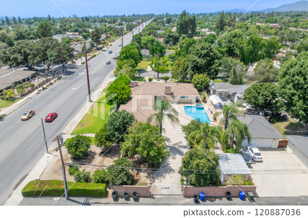 Aerial view of Upland city in San Bernardino County, California 120887036