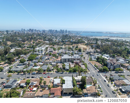 Aerial view above Hillcrest neighborhood in San Diego, California Aerial view above Hillcrest neighborhood in San Diego, California 120887050