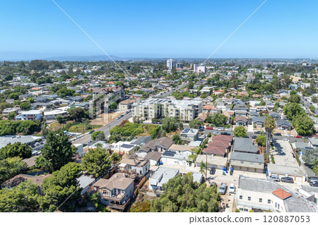 Aerial view above Hillcrest neighborhood in San Diego, California 120887053