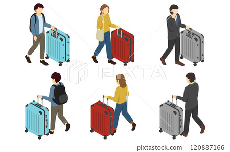 等軸圖：推著手提箱的人 120887166