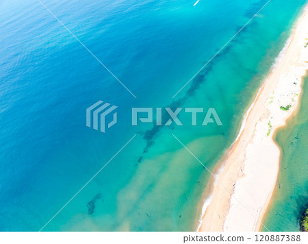 Amazing sea surface in summer season background,Nature waves sea beach background,High angle view waves seascape nature view,Wide angle drone shot,Top view beach sand Amazing sea surface in summer season background,Nature waves sea beach background,High angle view waves seascape nature view,Wide angle drone shot,Top view beach sand 120887388