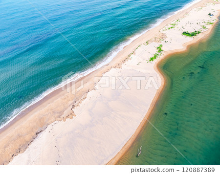 Amazing sea surface in summer season background,Nature waves sea beach background,High angle view waves seascape nature view,Wide angle drone shot,Top view beach sand Amazing sea surface in summer season background,Nature waves sea beach background,High angle view waves seascape nature view,Wide angle drone shot,Top view beach sand 120887389