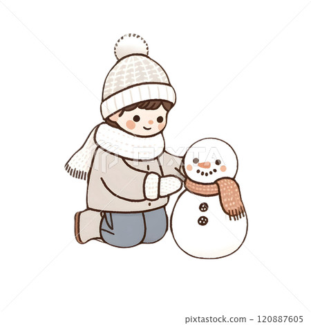 Winter illustration of making a snowman 120887605