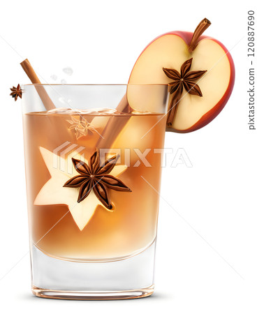 Refreshing autumn beverage with apple and star anise garnished elegantly in a glass. Generative AI 120887690