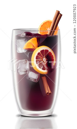 Refreshing beverage with vibrant citrus and aromatic spices in a stylish glass. Generative AI 120887923