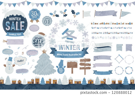 Winter frame illustration set Snowflake frame Ribbon Winter frame illustration set Snowflake frame Ribbon 120888012
