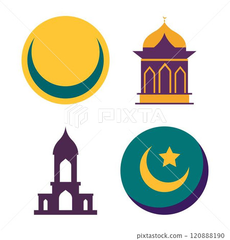 Islamic Symbol Elements Set of Mosque Dome Minaret Building Crescent Moon Star in Ramadan Theme Islamic Symbol Elements Set of Mosque Dome Minaret Building Crescent Moon Star in Ramadan Theme 120888190