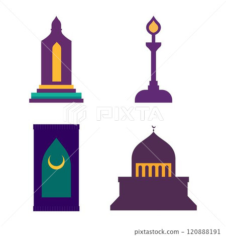Islamic Symbol Elements Set of Mosque Dome Minaret Building Mat Pray in Ramadan Theme Islamic Symbol Elements Set of Mosque Dome Minaret Building Mat Pray in Ramadan Theme 120888191