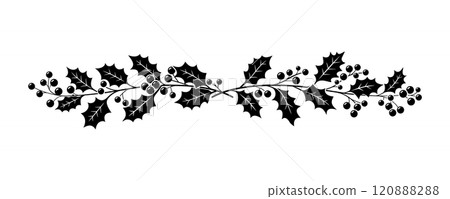 Holly christmas berries cherry branch silhouette black color 120888288
