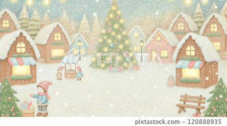 村莊廣場的聖誕場景,雪花飄落 村莊廣場的聖誕場景,雪花飄落 120888935