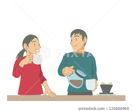 享受咖啡時光的情侶 120888969