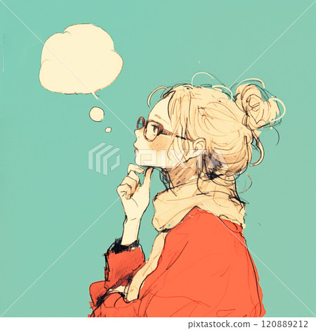 [Speech bubble] Thinking woman and speech bubble 120889212