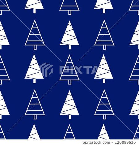 Seamless pattern of triangular Christmas trees on a blue background. Seamless pattern of triangular Christmas trees on a blue background. 120889620