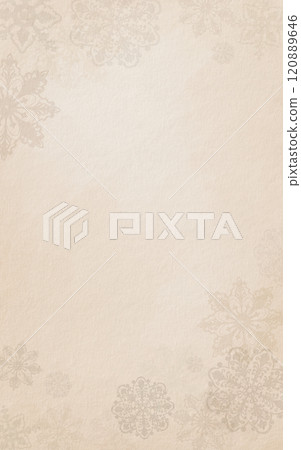 Vintage Christmas rectangular template with openwork airy snowflakes beige and grey colors on old fashioned paper background for greeting card,invitations.Hand-drawn watercolor illustration 120889646