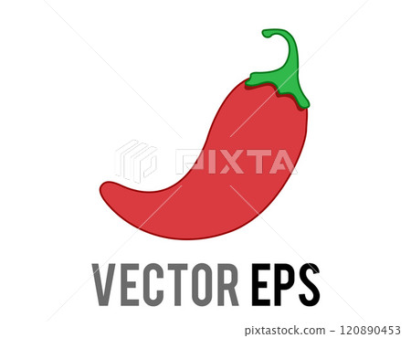 Red curled Mexican chili pepper flat icon with green stem 120890453