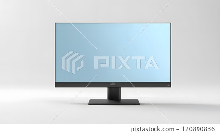 Minimalist black monitor against a plain backdrop highlighting the sleek design and modern aesthetics of office technology. Generative AI 120890836