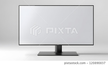 A sleek modern monitor stands elegantly against a minimalist backdrop, embodying simplicity and sophistication in design. Generative AI 120890837