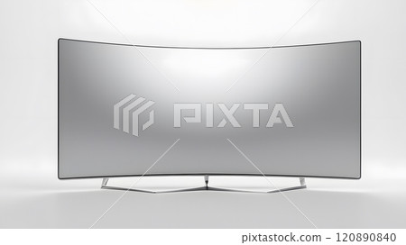 Modern curved television with a sleek design showcased against a minimalistic bright background, emphasizing its elegance and style. Generative AI 120890840