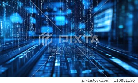 Abstract digital data stream flowing in a futuristic cyberspace. 120891150