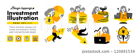 Senior woman icon illustration set of images related to investment, pension, assets and money Senior woman icon illustration set of images related to investment, pension, assets and money 120891539