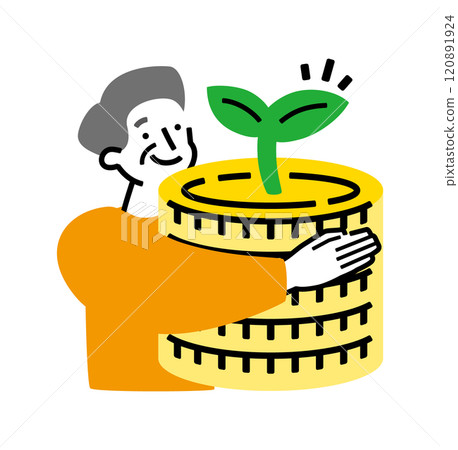 In preparation for a heavy future: Senior man's money increasing pension, savings, savings and investment illustration 120891924