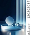 A very simple abstract scene, a transparent circular disk, a Japanese-developed blue vertical light, a very suitable display or artificial background. 120892037