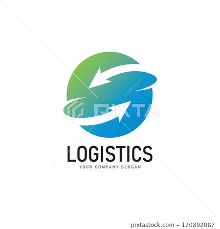 Transport logistic logo of express arrow moving forward for courier delivery or post mail shipping service. Vector isolated icon template for transportation and postal logistics company design 120892087